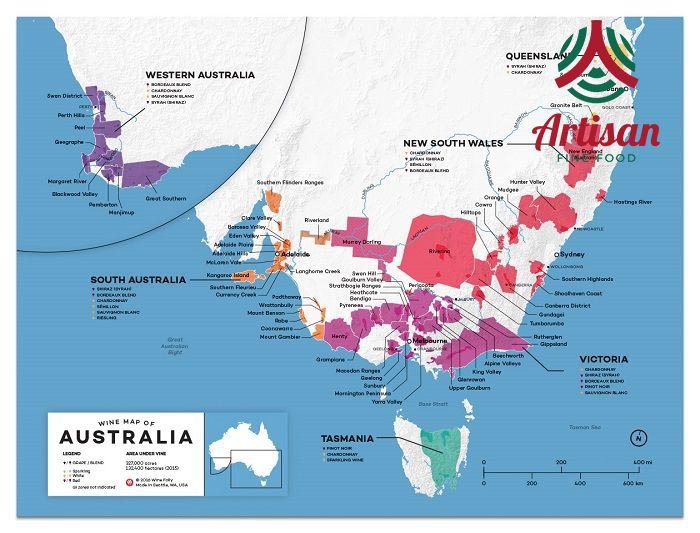 Bản đồ phân bố rượu vang Úc